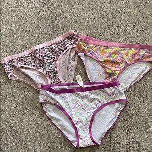 Three pair Victoria Secret Hip Hugger Panties (one new with tags) Sz Large